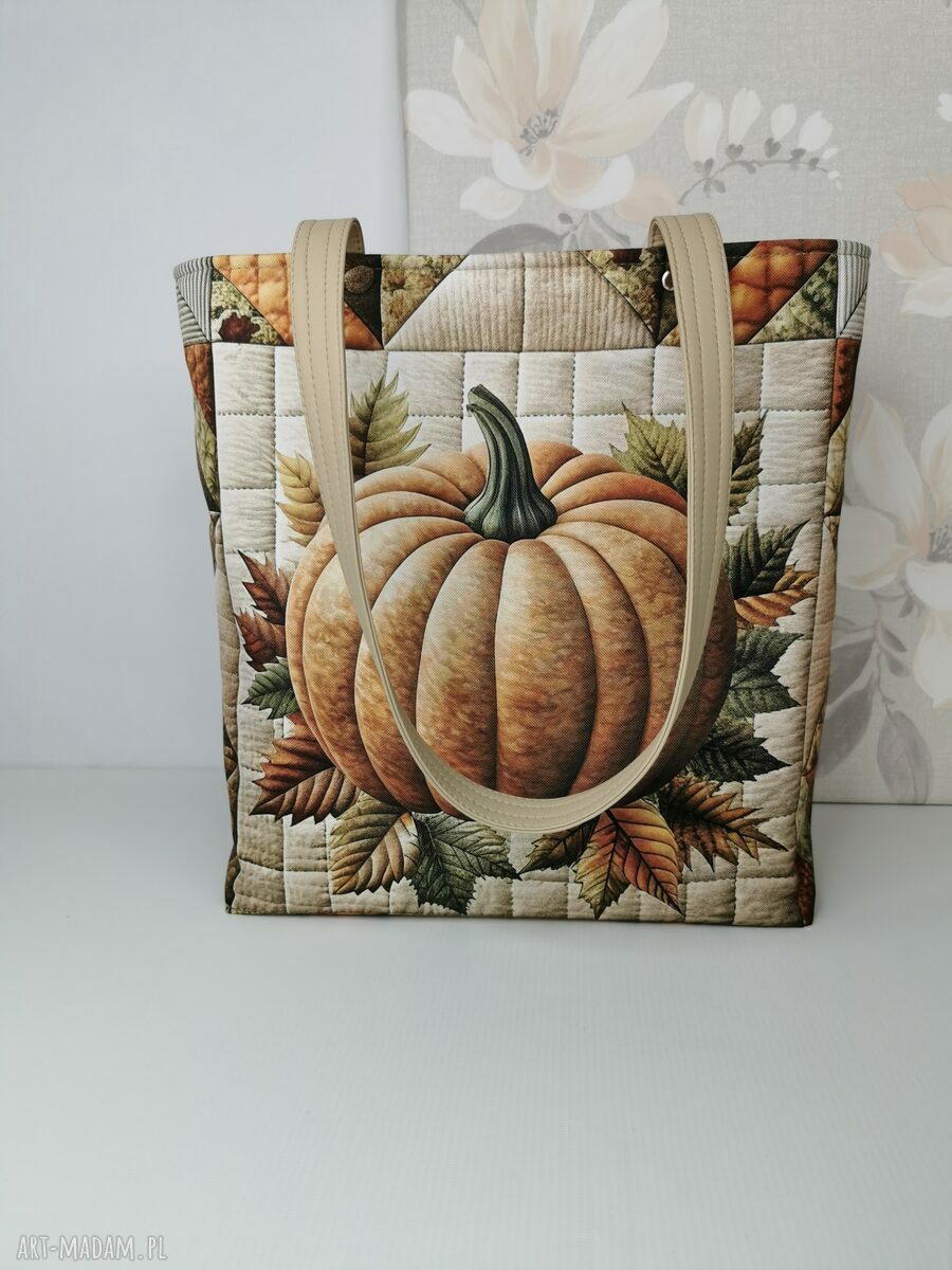 Torebka damska shopper na ramię Dynia patchwork - zamykana na zamek