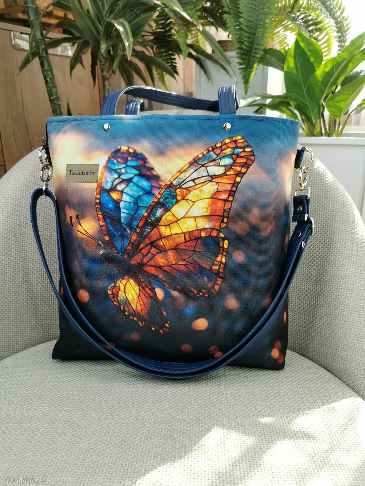 Torebka damska shopperka z kosmetyczką - motyl