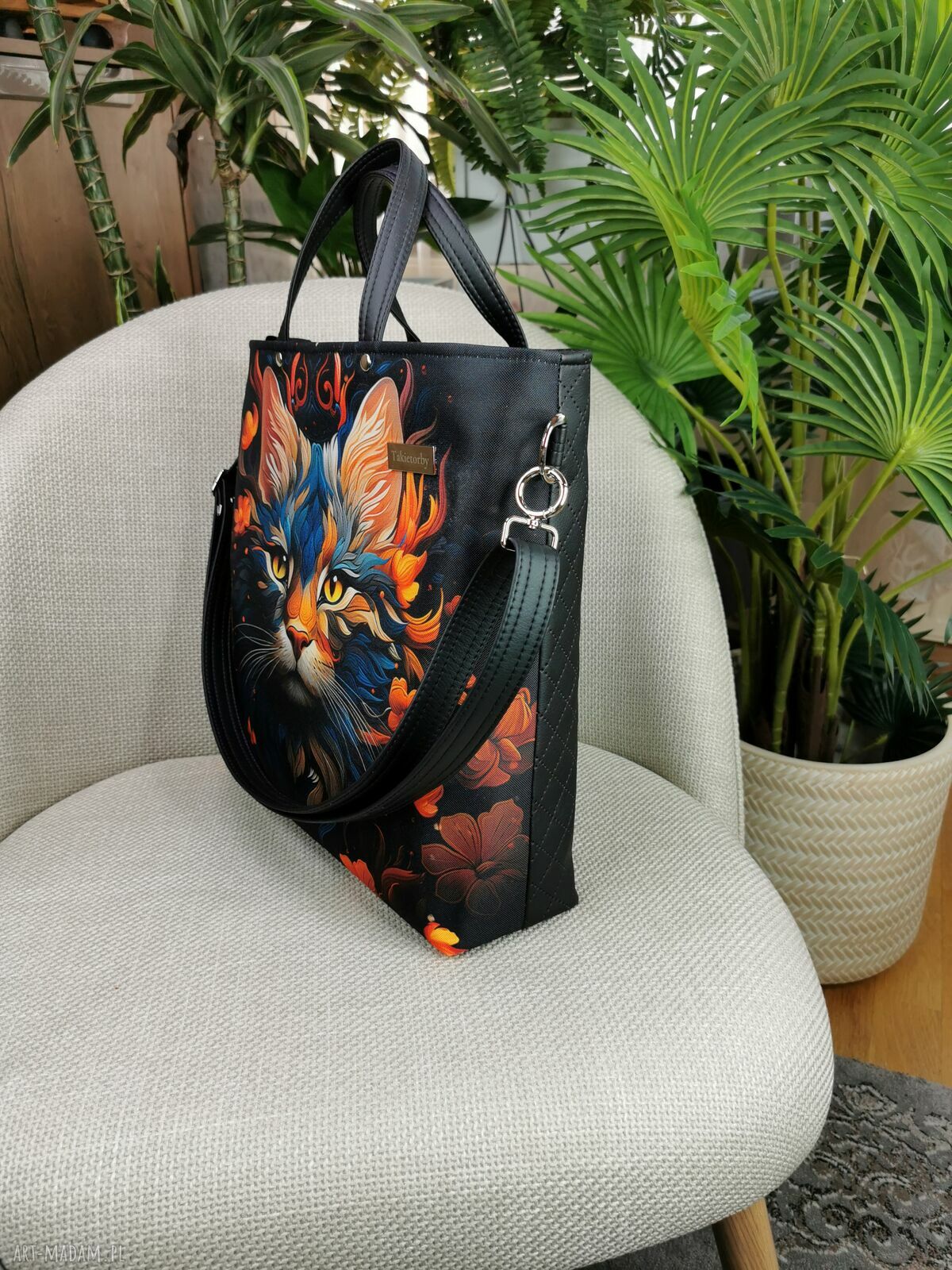 Torebka damska shopperka na ramię - motyw kota (A4)
