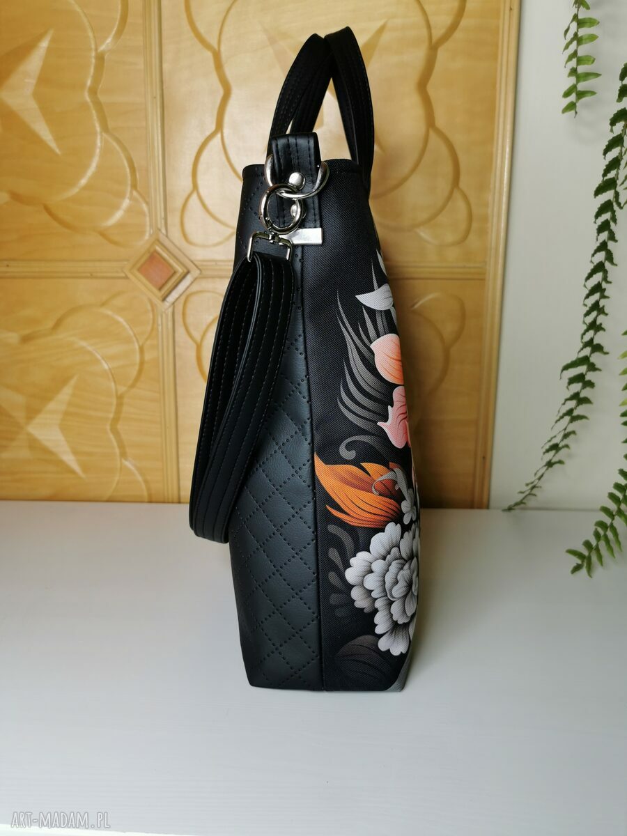 Torebka damska shopper bag na ramię z kosmetyczką - bukiet kwiatów