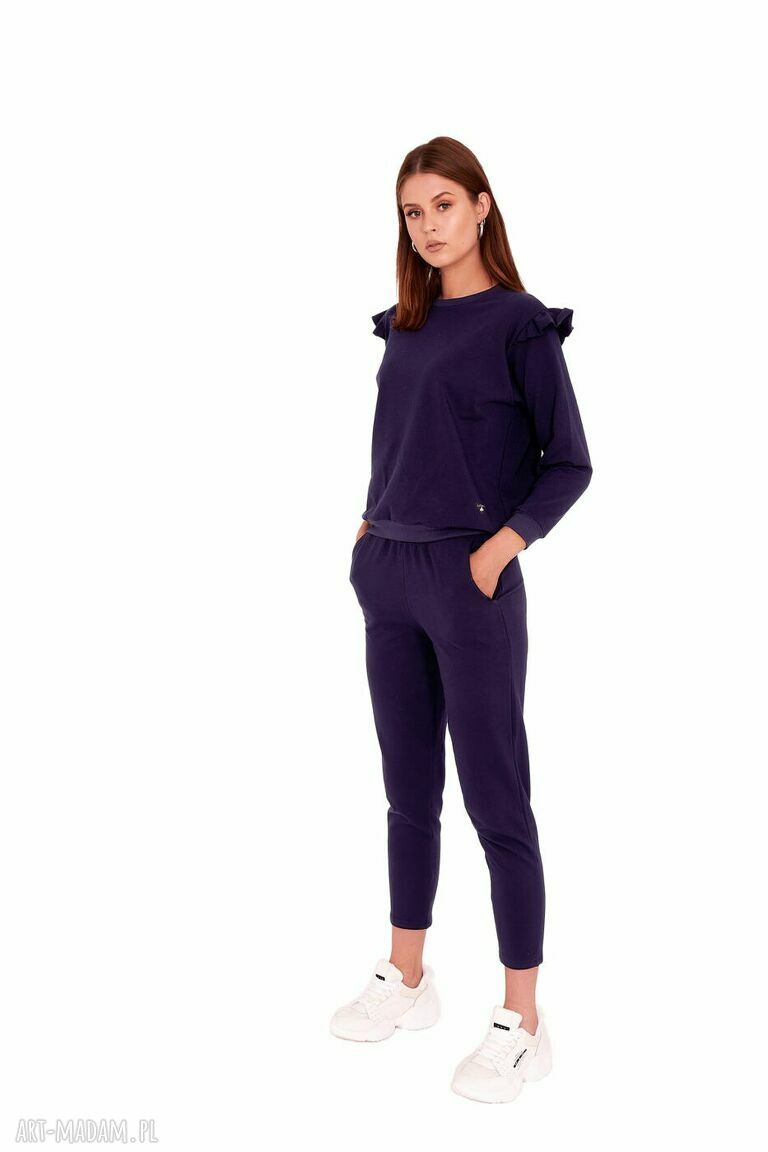 Dres damski Ella - granatowy komplet handmade z falbanką