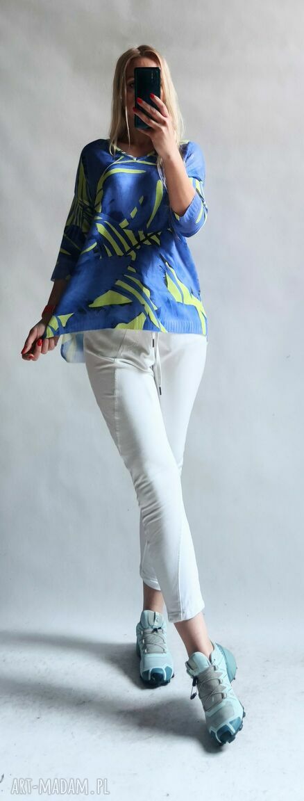 Sweter damski oversize w liście - letni kardigan w serek