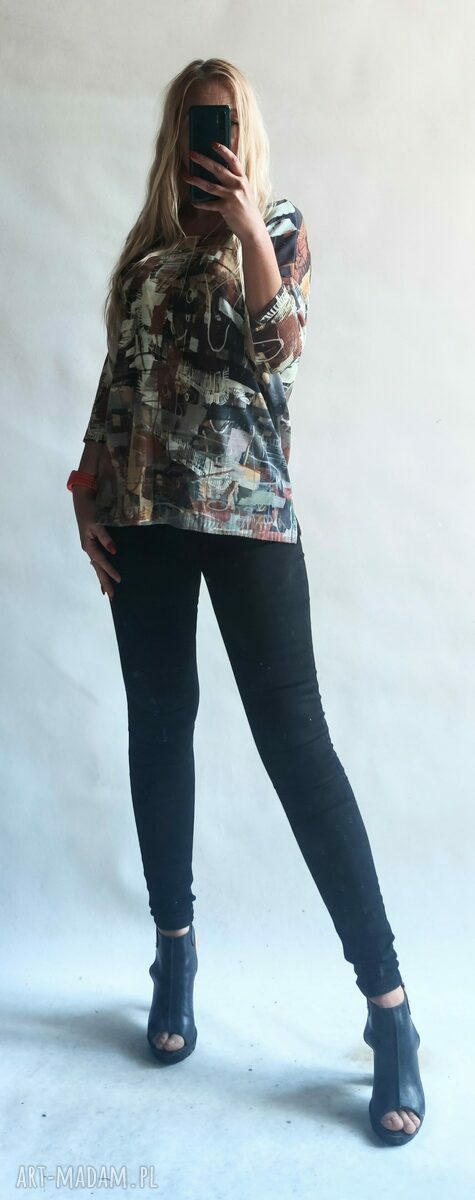 Sweter damski oversize - letni kardigan pullover rękaw 3/4