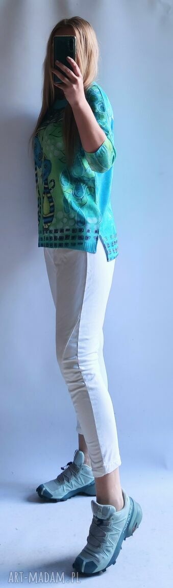 Sweter damski oversize z kotami boho