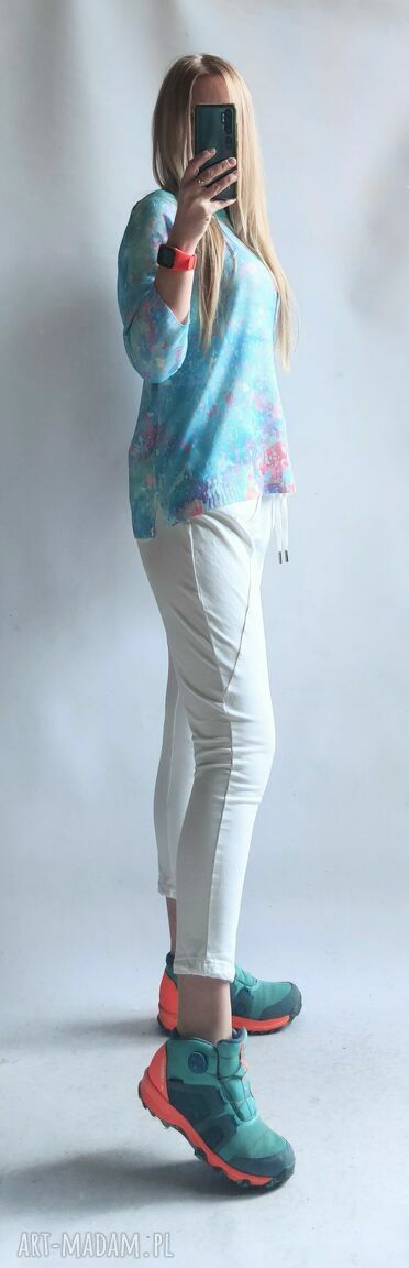 Sweter damski oversize Ombre Bellafeltro - letni z dzianiny, rękaw 3/4