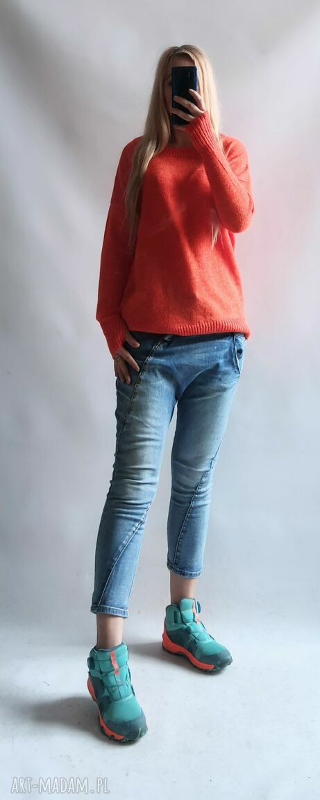 Sweter damski oversize orange z puszystej przędzy - handmade