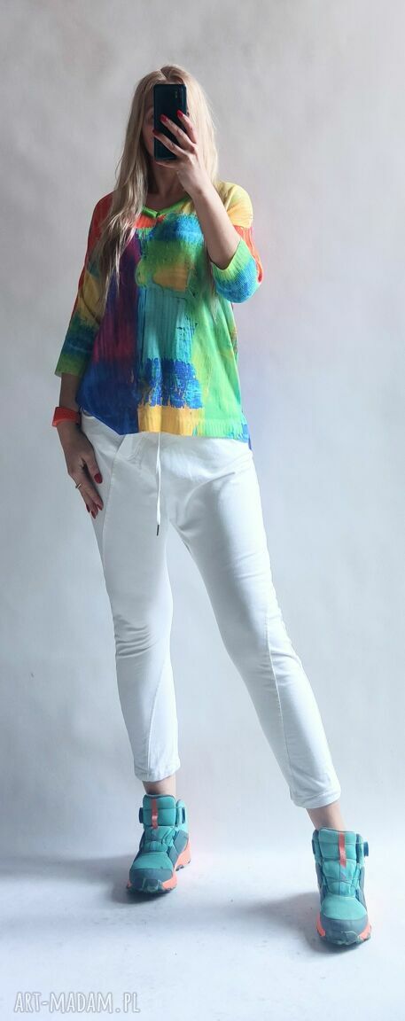 Sweter damski oversize Bellafeltro - letni w serek z rękawem 3/4
