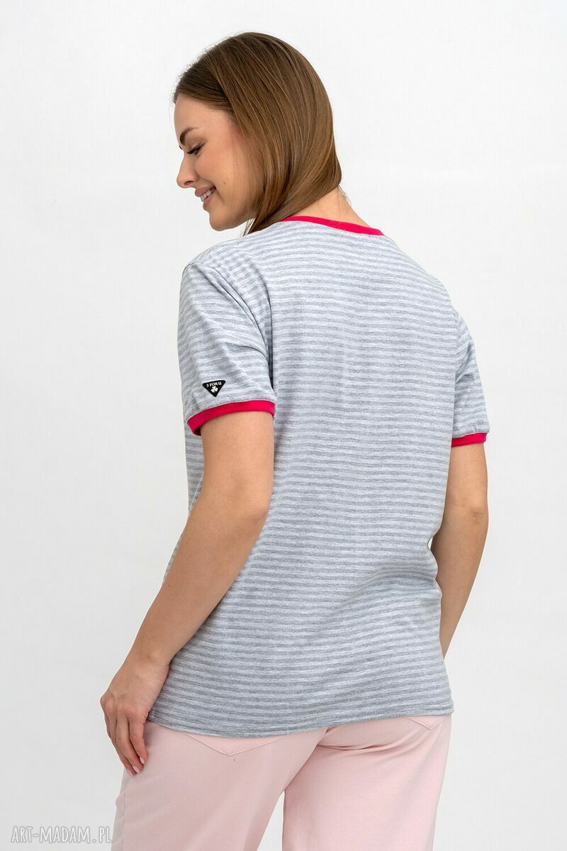 T-shirt damski w szare paski z autorskim nadrukiem