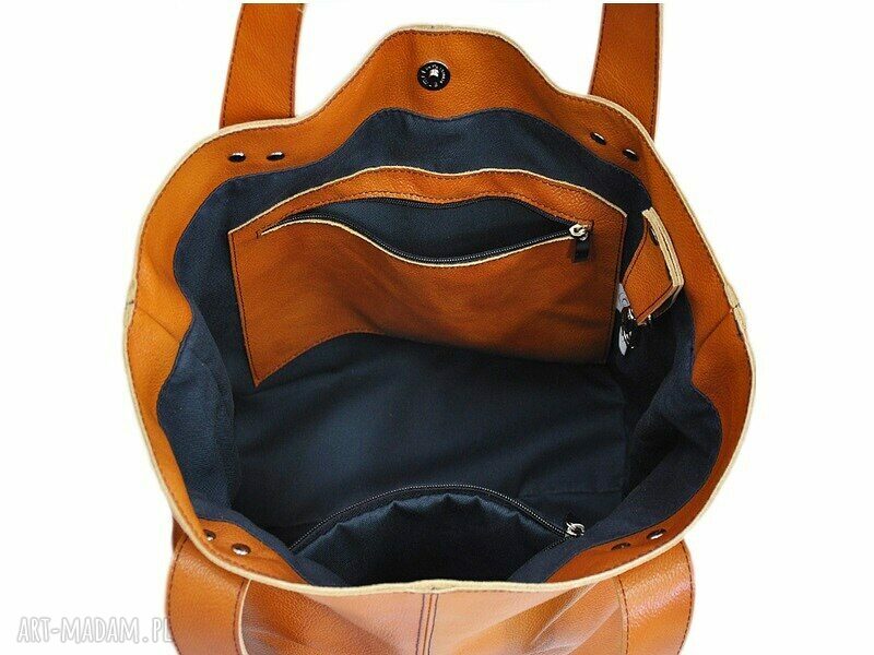31 0004 Ruda torebka ze skóry naturalnej / efektowne przeszycia SKYLARK handmade