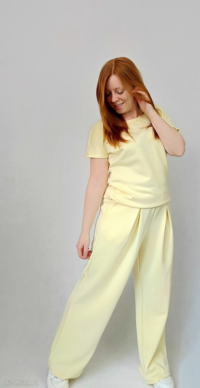Spodnie damskie z dzianiny Masełko bananowe (plus size)