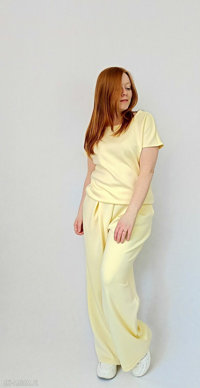 Spodnie damskie z dzianiny Masełko bananowe (plus size)