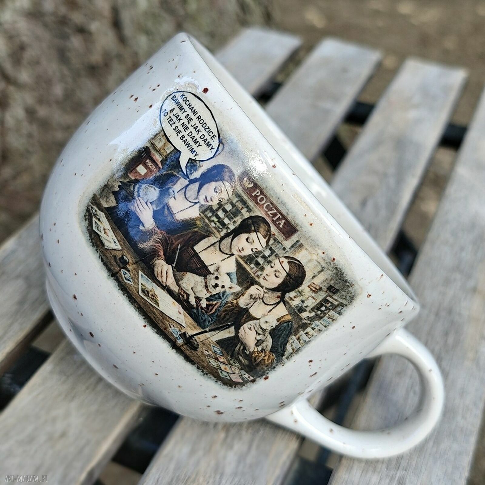Kubek XXL 600 ml - Dama z łasiczką i gronostajem (białej ceramiki handmade)