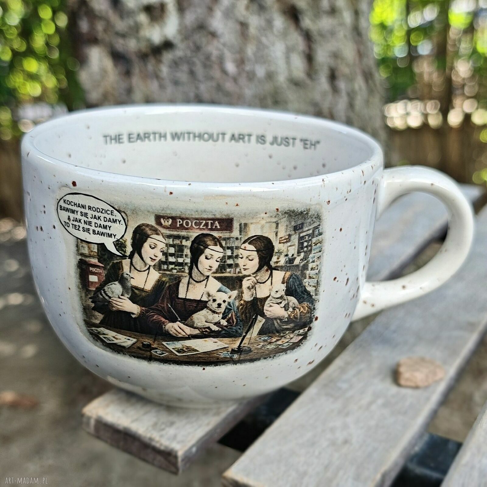 Kubek XXL 600 ml - Dama z łasiczką i gronostajem (białej ceramiki handmade)