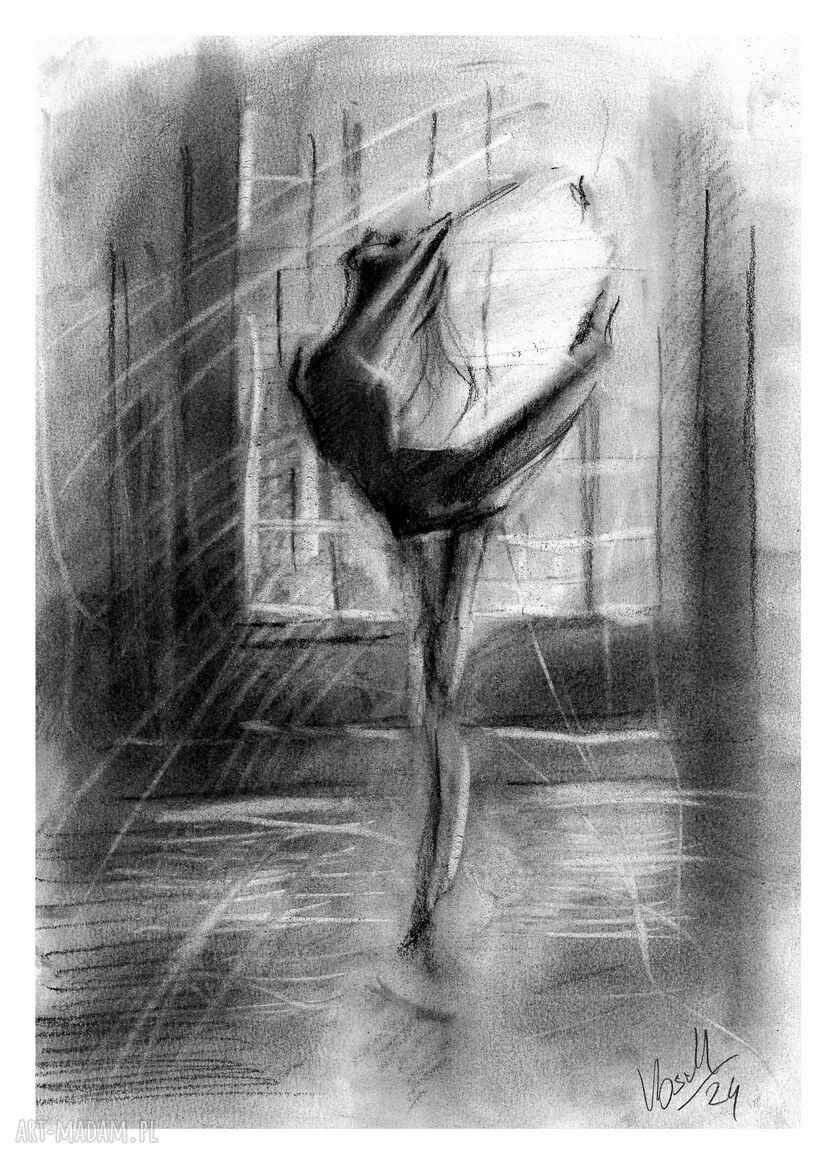 DANCE 6 - Seria Taniec A4 - baletnica - rysunek węglem handmade