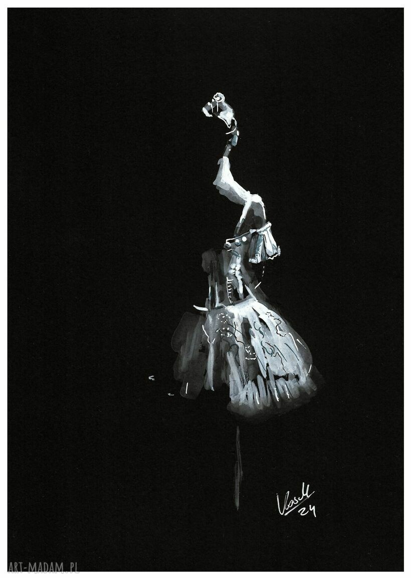 Dance 7 - baletnica w bieli i czerni, grafika tuszem A4