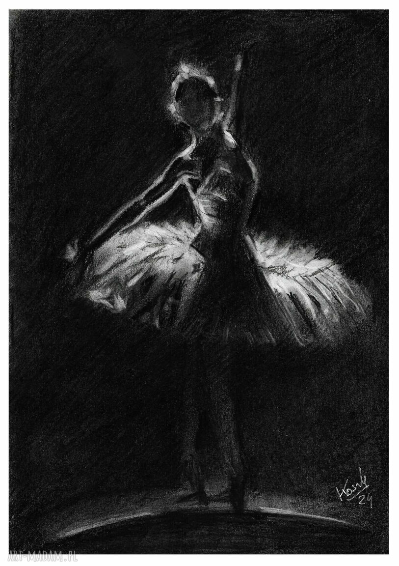 DANCE 8 - Seria Taniec A4 - baletnica. Grafika ręcznie wykonana z węgla drzewnego