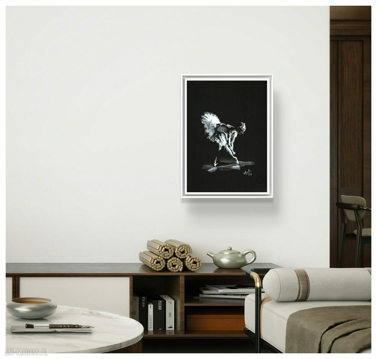 DANCE 9 - Seria Taniec (A4) - baletnica - grafika ręcznie malowana (tusz czarno-biały)