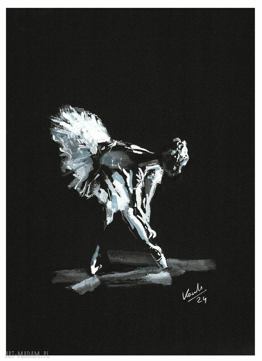 DANCE 9 - Seria Taniec A4 - baletnica - grafika ręcznie malowana tusz czarno-biały
