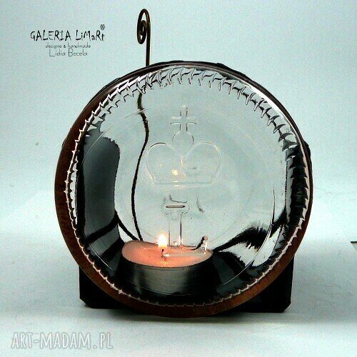 Eko świecznik z denek butelek na tealight - Tiffany w bieli i czerni