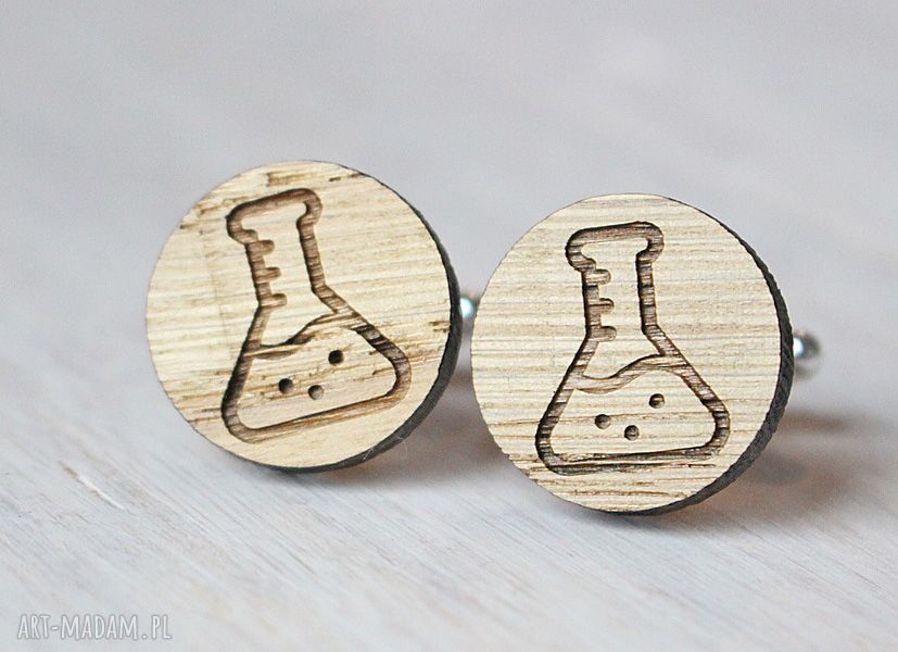 Dębowe spinki do mankietów „KOLBA dla chemika” - handmade eko