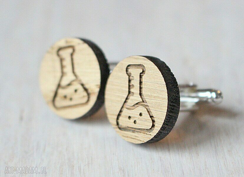 Dębowe spinki do mankietów „KOLBA dla chemika” - handmade eko