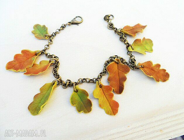 Liście dębu - bransoletka handmade z masy FIMO (jesień)