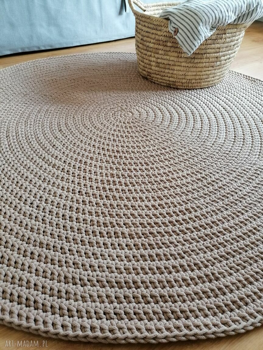 Okrągły dywan 120 cm ze sznurka ręcznie szydełkowany bawełniany