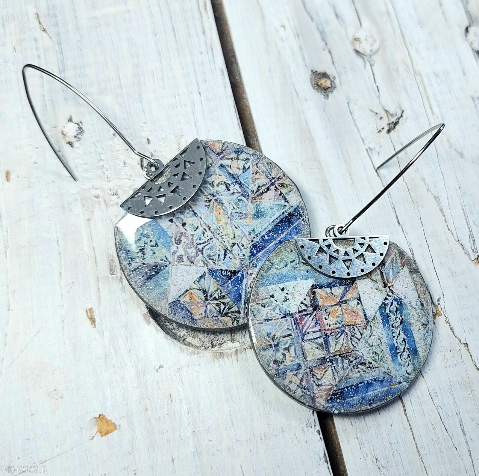 Kolczyki decoupage Akwarela Vintage wiszące