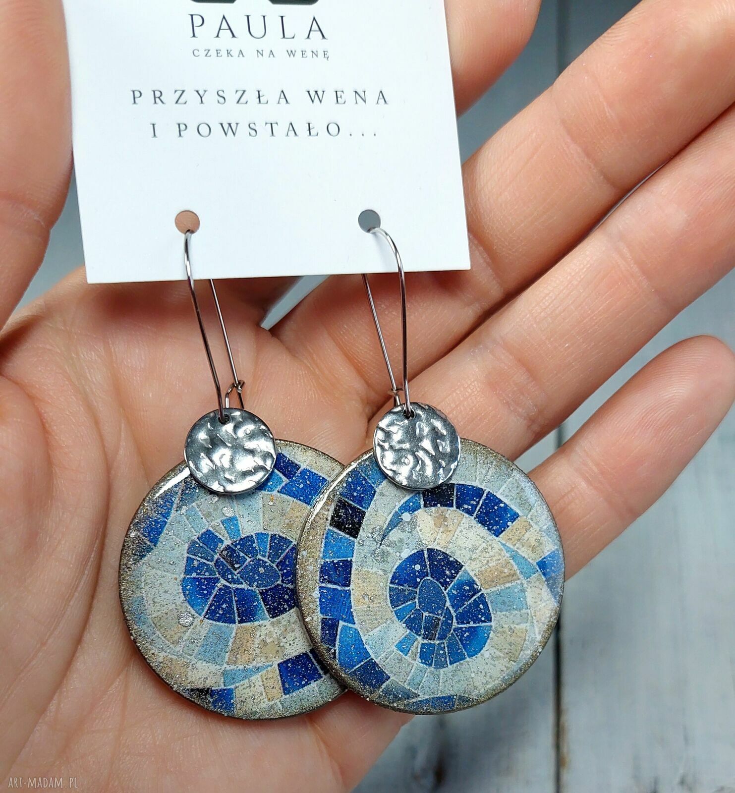 Kolczyki decoupage turkusowe ze stali chirurgicznej