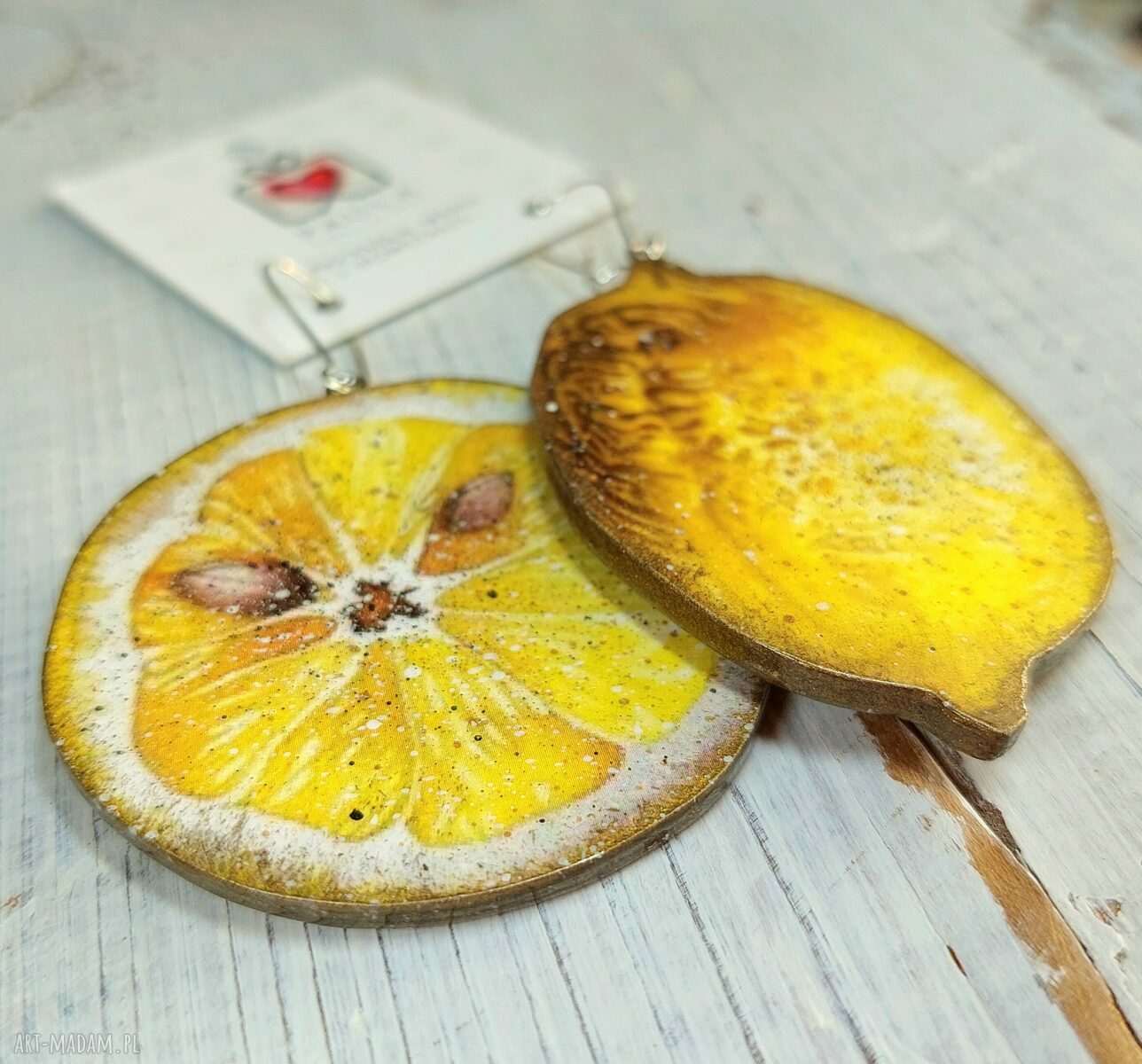 Kolczyki decoupage duże cytryny - żółte na stali chirurgicznej