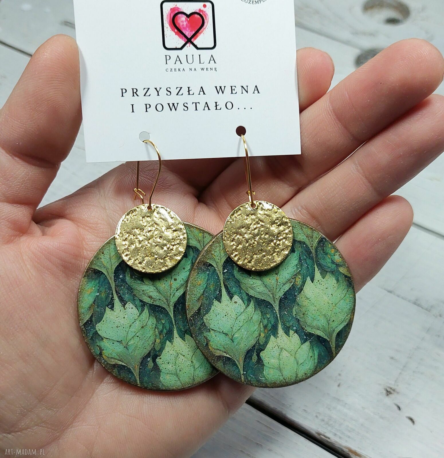 Wiszące kolczyki decoupage z orientalnymi kwiatami - Paula czeka na wene