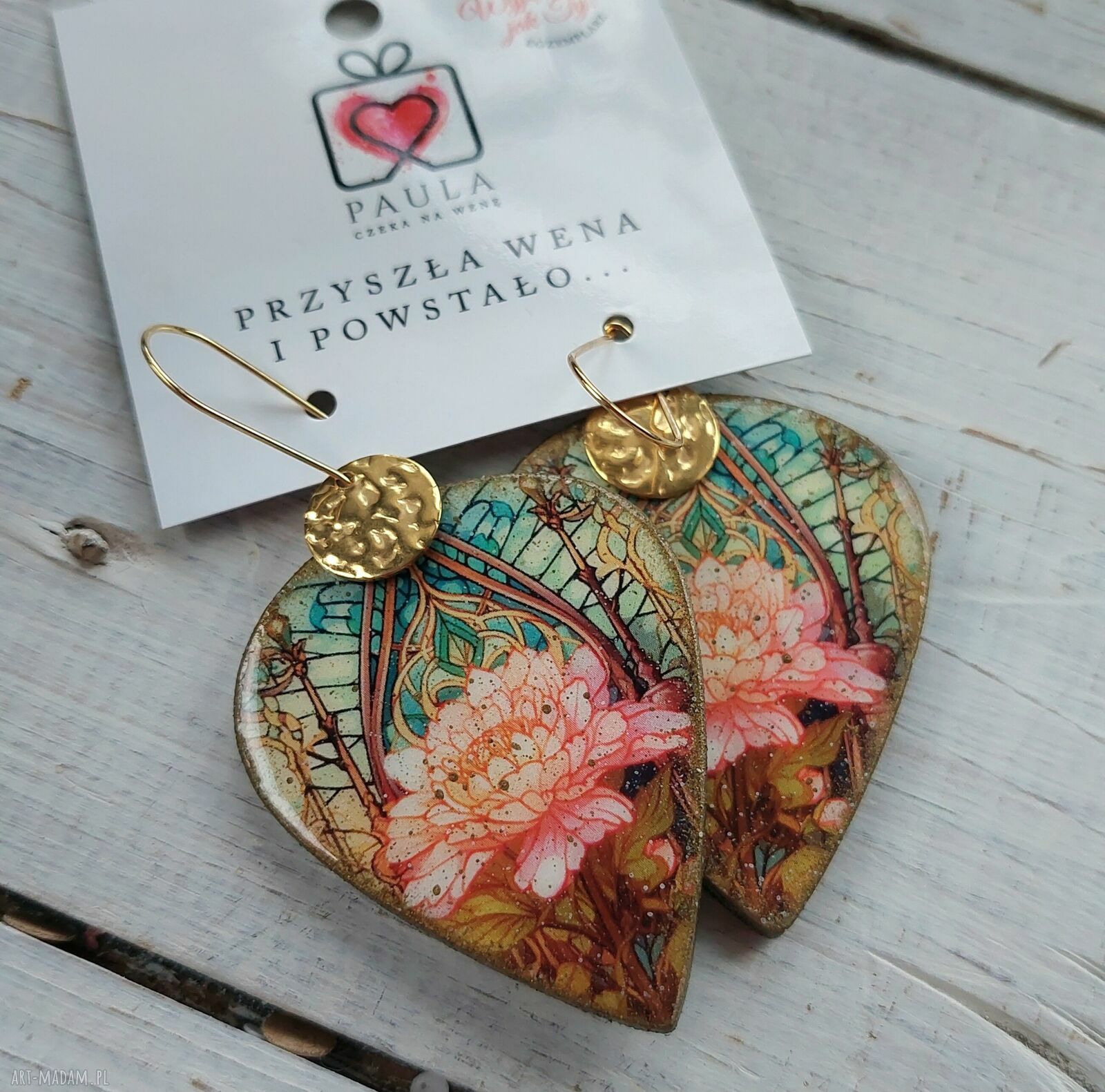 Kolczyki decoupage orientalny lotos ze stali chirurgicznej