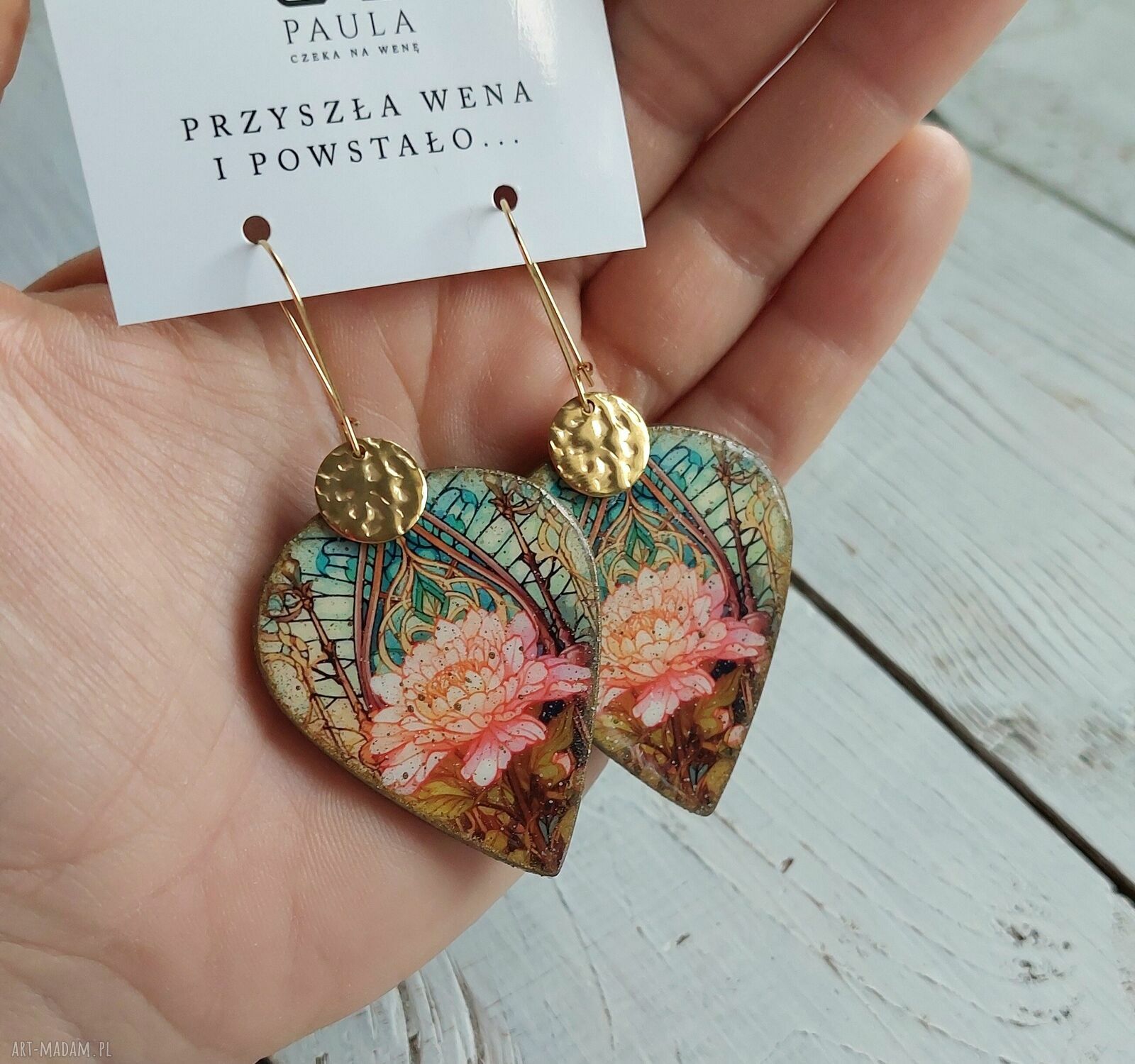 Kolczyki decoupage orientalny lotos ze stali chirurgicznej