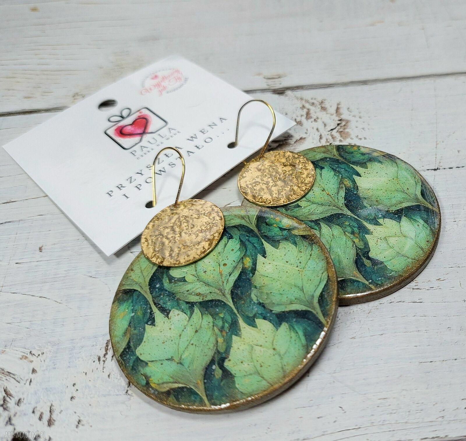 Wiszące kolczyki decoupage z orientalnymi kwiatami - Paula czeka na wene
