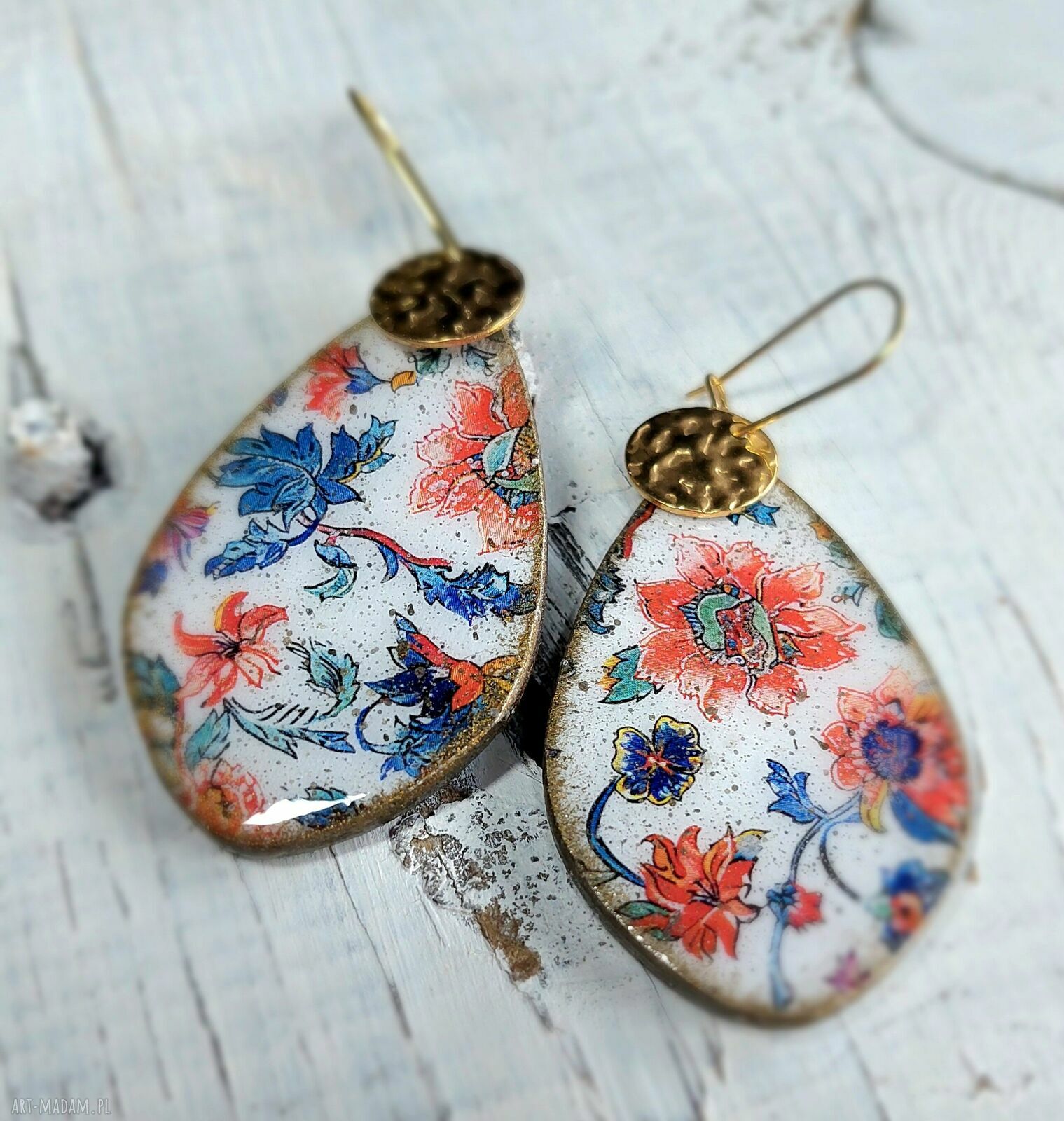 Orientalne kolczyki decoupage z żywicą - stal chirurgiczna