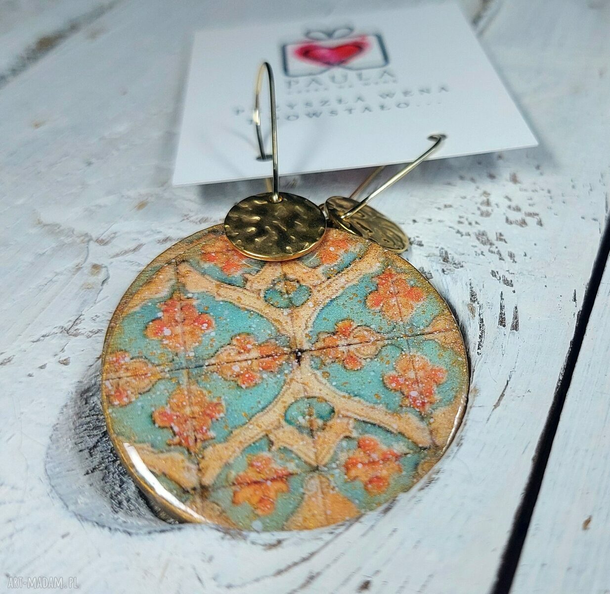Wakacyjne kolczyki decoupage z żywicy - orientalny motyw (stal chirurgiczna)