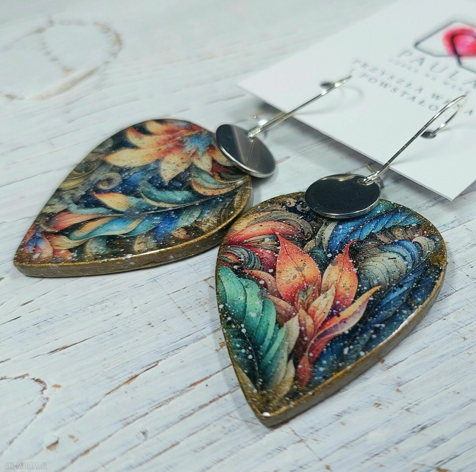 Kolczyki decoupage Kwiaty w żywicy - lekkie i efektowne