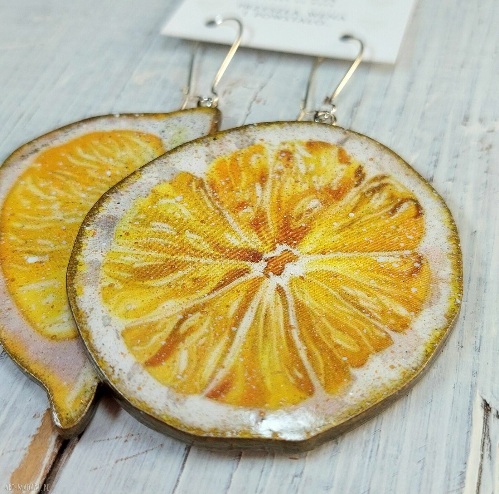 Kolczyki decoupage duże cytryny - sklejka, owoce i stal chirurgiczna