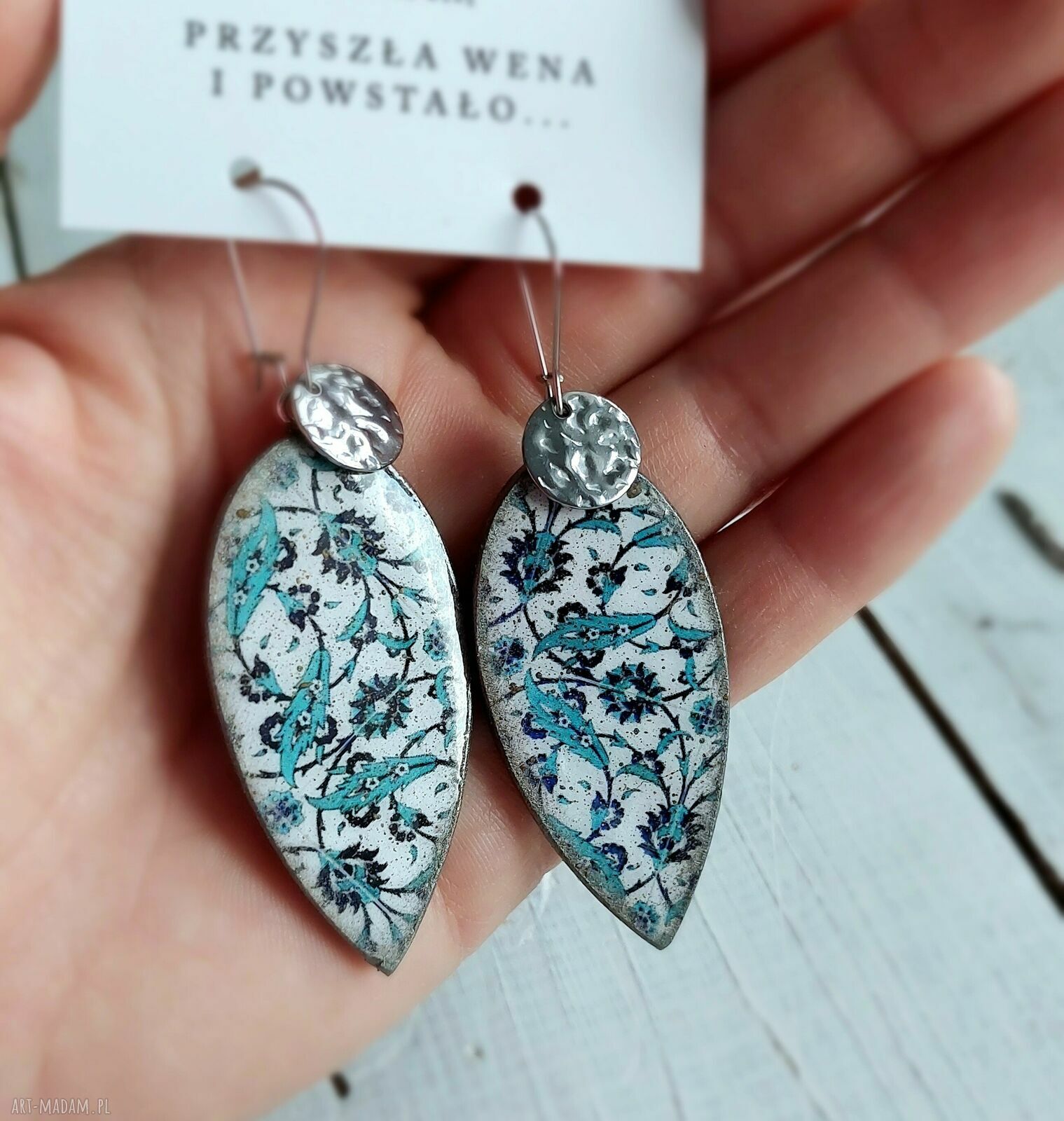 Wiszące kolczyki decoupage z motywem kafli - orientalny, wakacyjny klimat