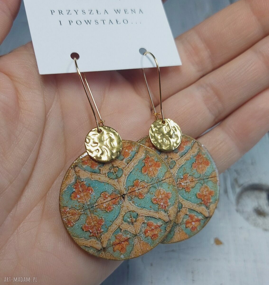 Wakacyjne kolczyki decoupage z żywicy - orientalny motyw (stal chirurgiczna)