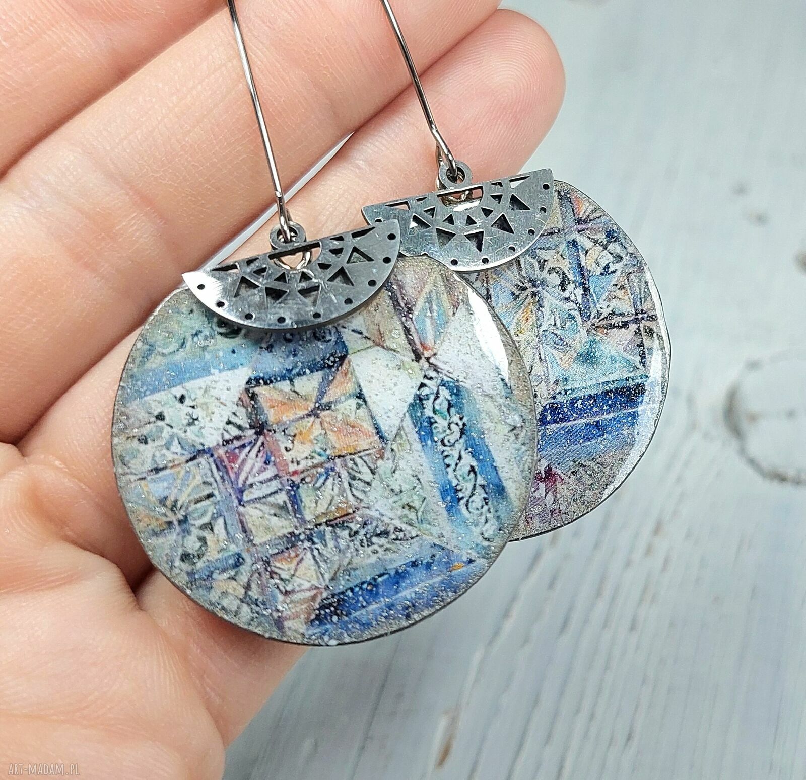 Kolczyki decoupage Akwarela Vintage wiszące
