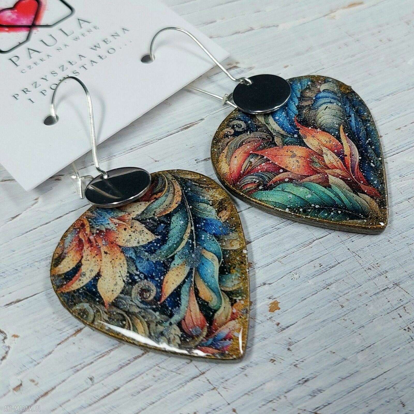 Kolczyki decoupage Kwiaty w żywicy - lekkie i efektowne