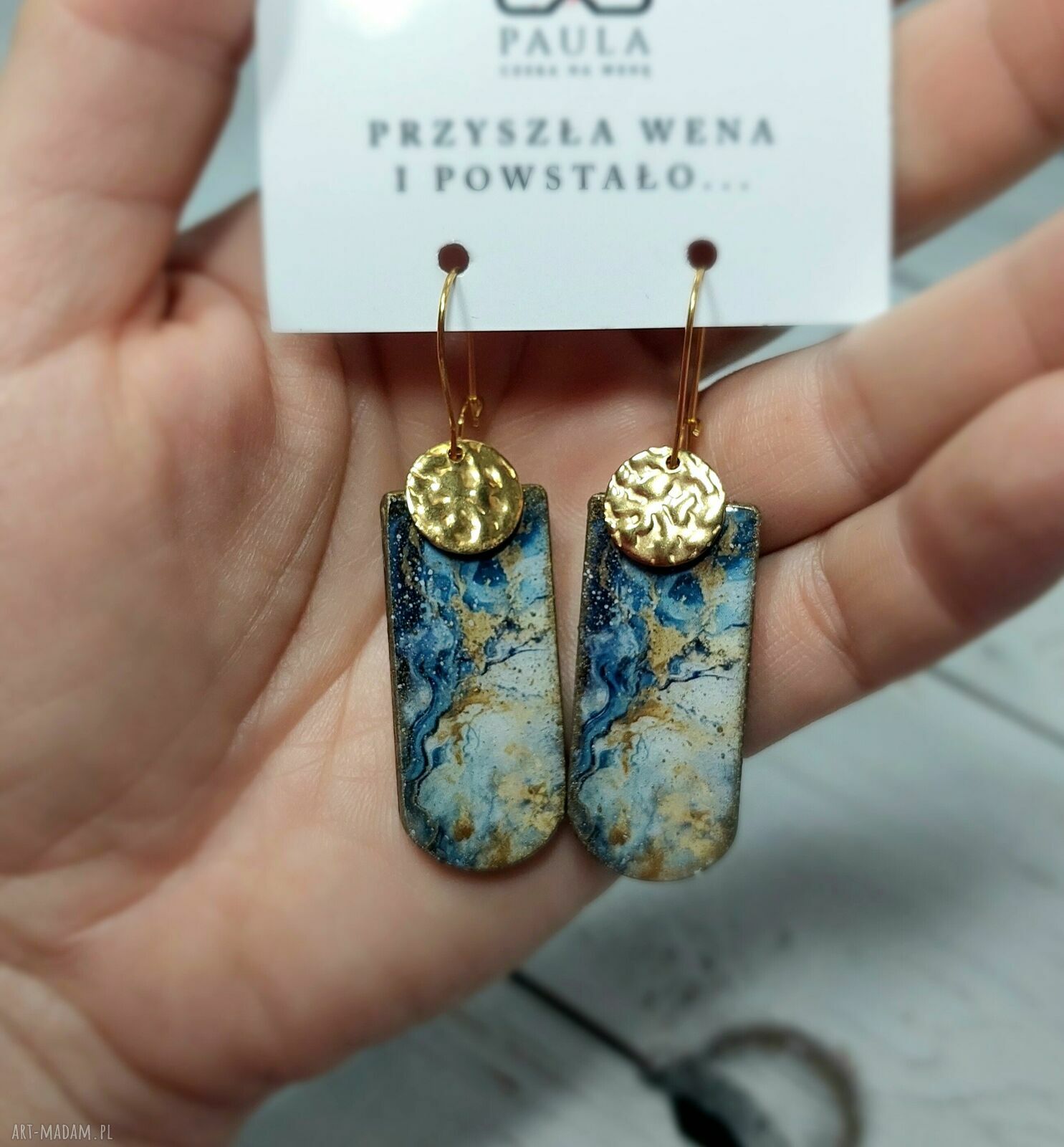 Kolczyki decoupage Akwarela - wiszące z żywicą i ze stali chirurgicznej