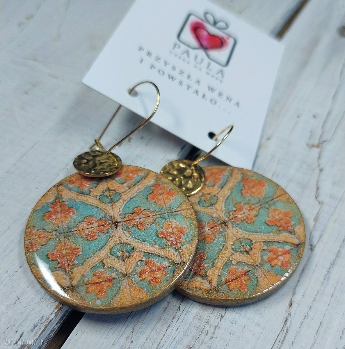 Wakacyjne kolczyki decoupage z żywicy - orientalny motyw (stal chirurgiczna)