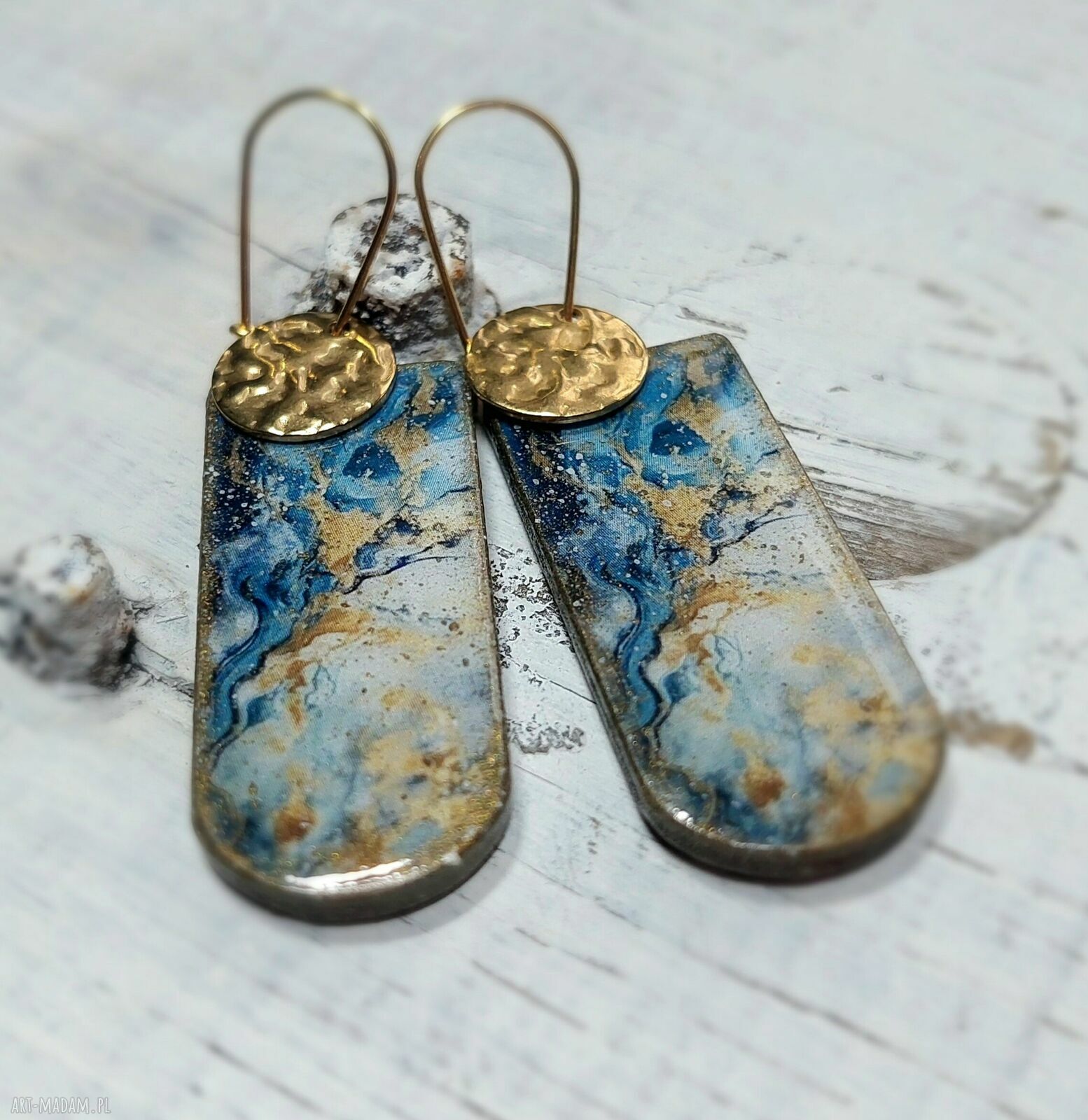 Kolczyki decoupage Akwarela - wiszące z żywicą i ze stali chirurgicznej