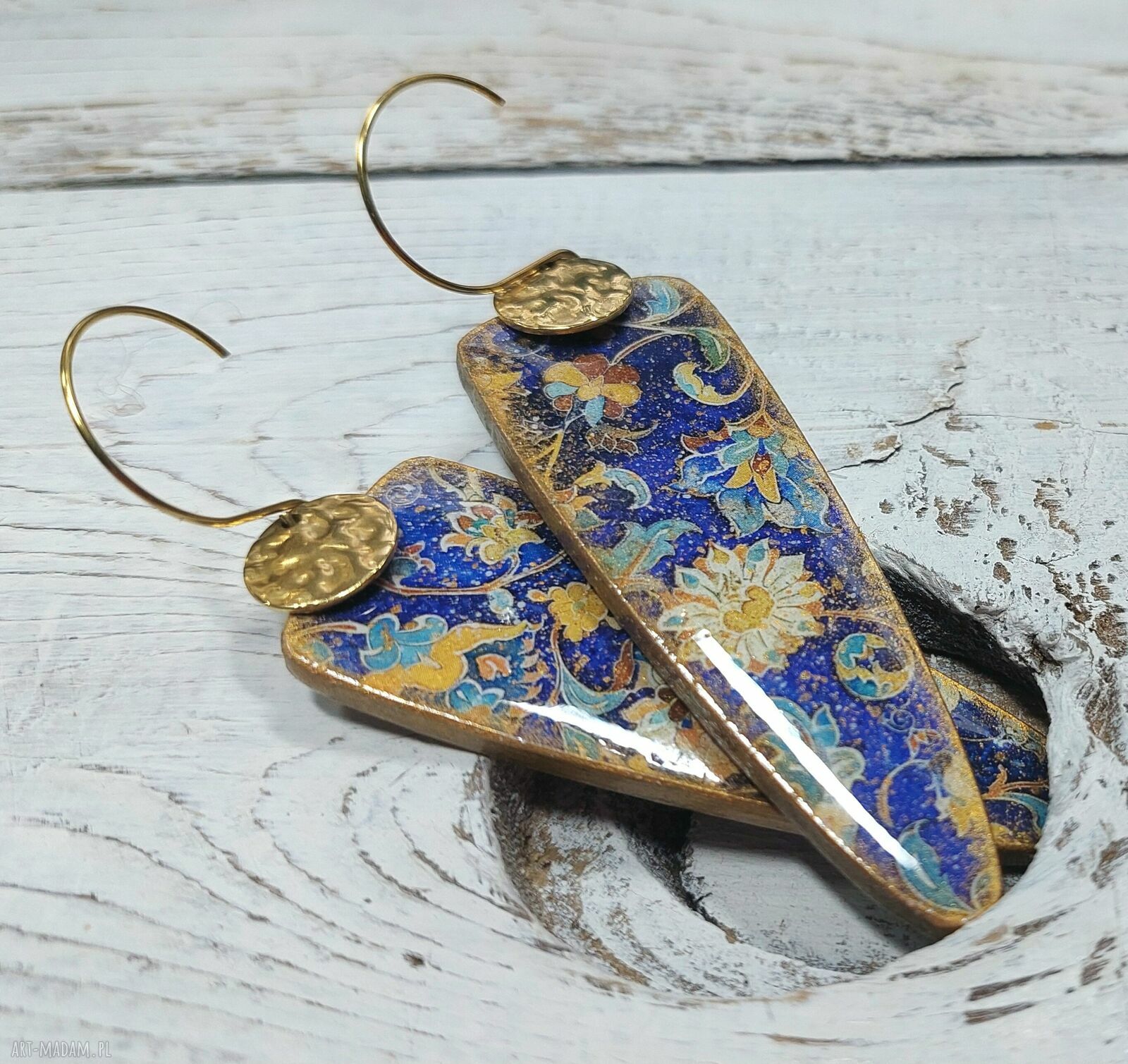 Kolczyki decoupage z żywicą w orientalnym klimacie - stal chirurgiczna