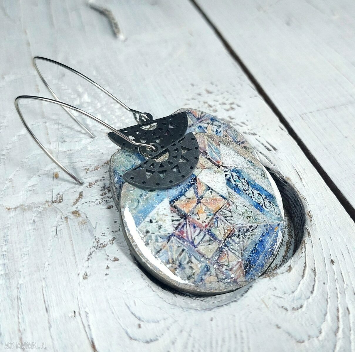 Kolczyki decoupage Akwarela Vintage wiszące