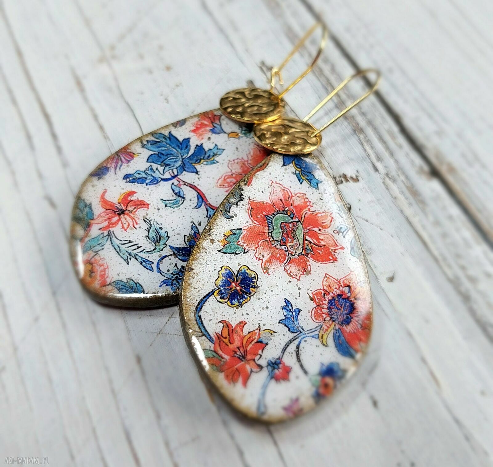 Orientalne kolczyki decoupage z żywicą - stal chirurgiczna