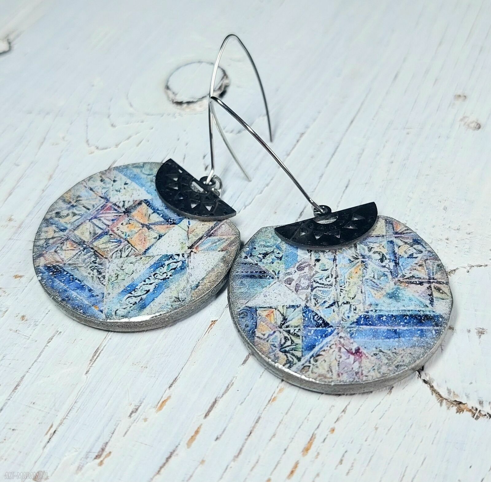 Kolczyki decoupage Akwarela Vintage wiszące