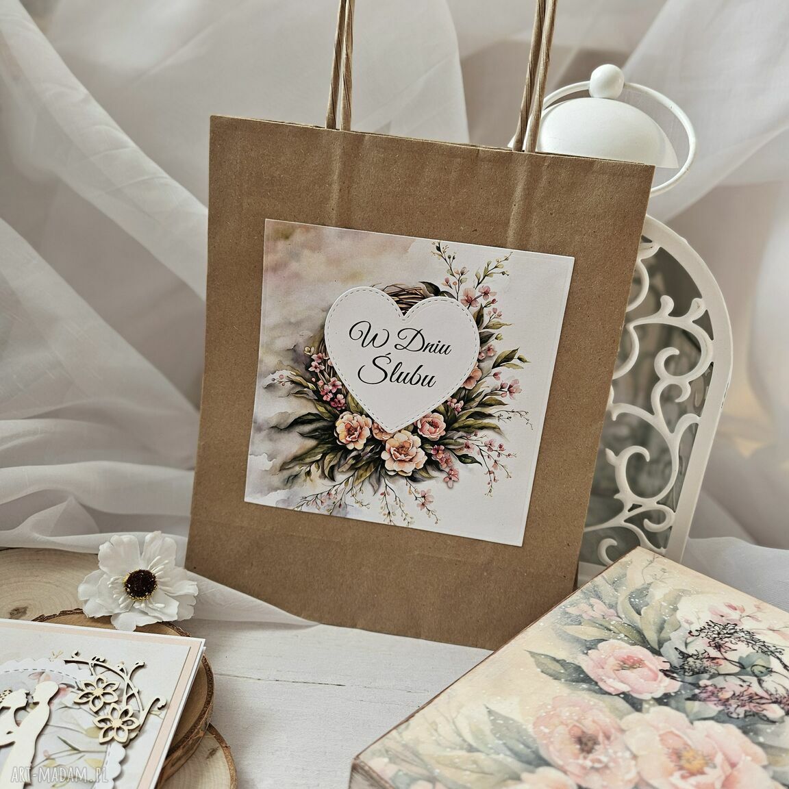 ślub: Zestaw prezentowy na ślub: pudełko, karteczka personalizowana, torebka